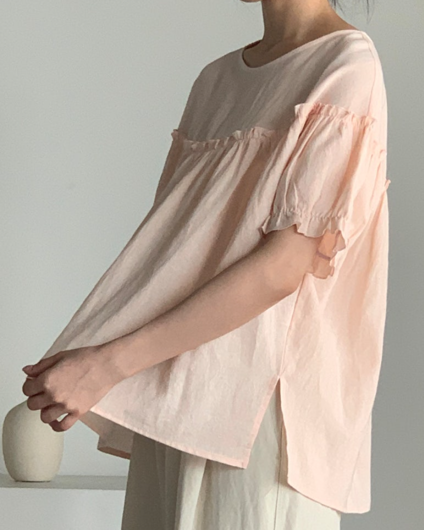 Linen frill blouse