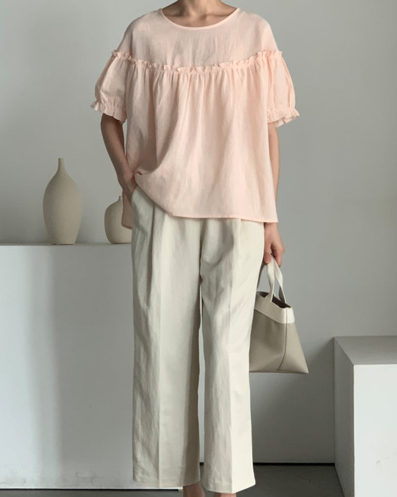 Linen frill blouse