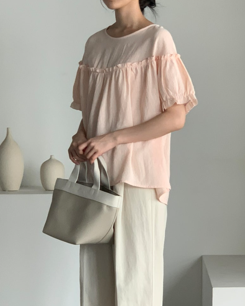 Linen frill blouse