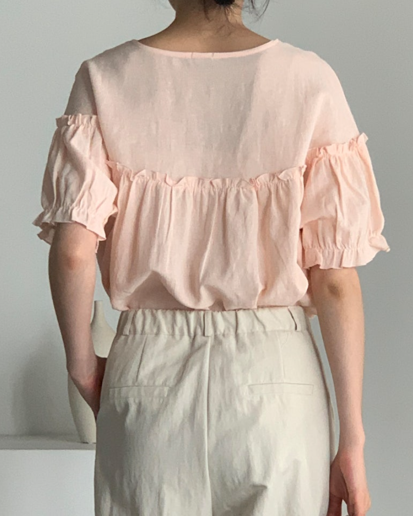 Linen frill blouse