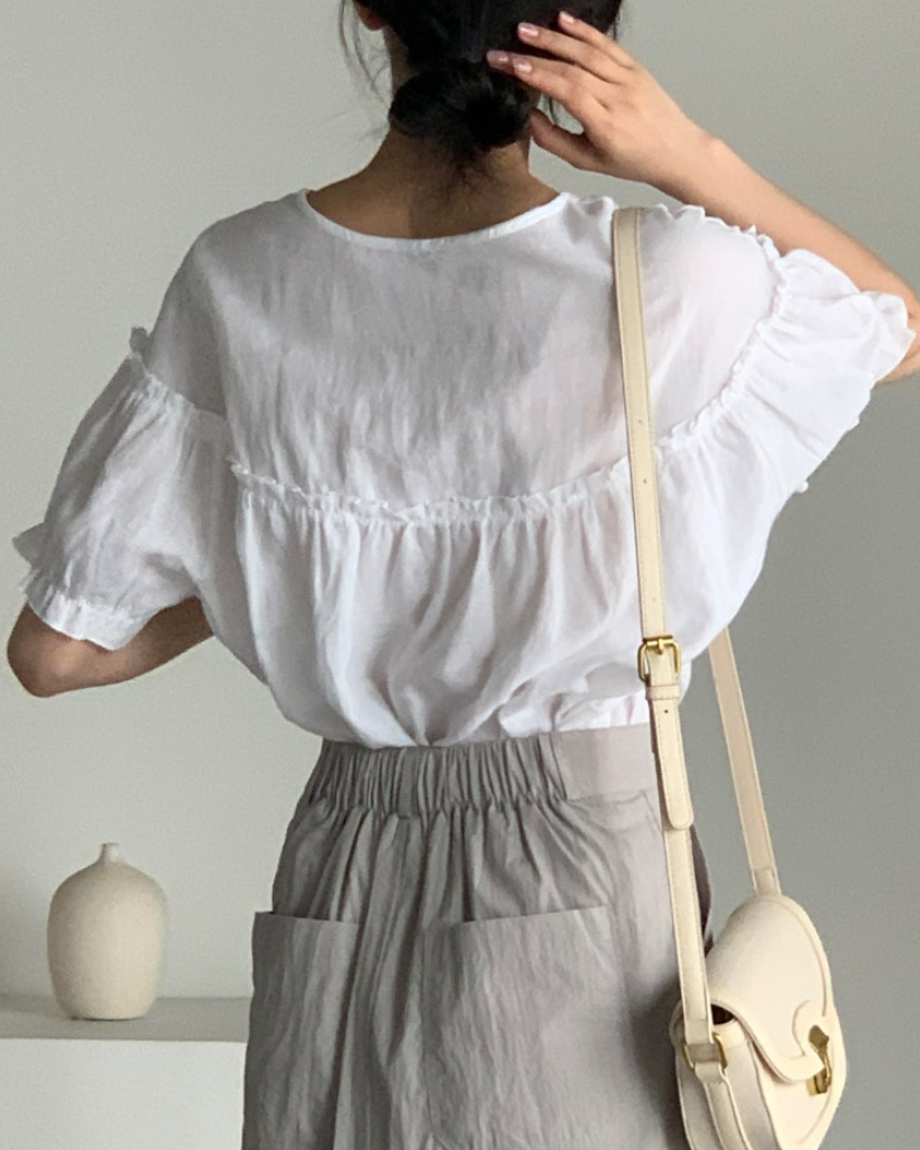 Linen frill blouse