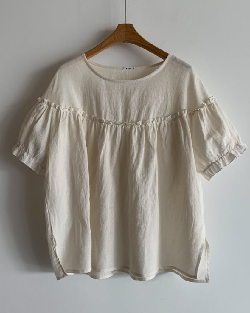 Linen frill blouse