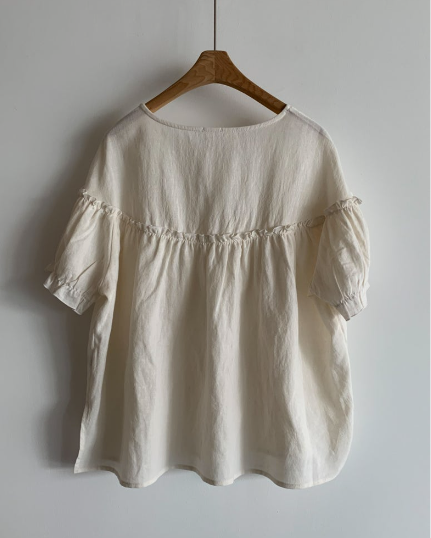 Linen frill blouse