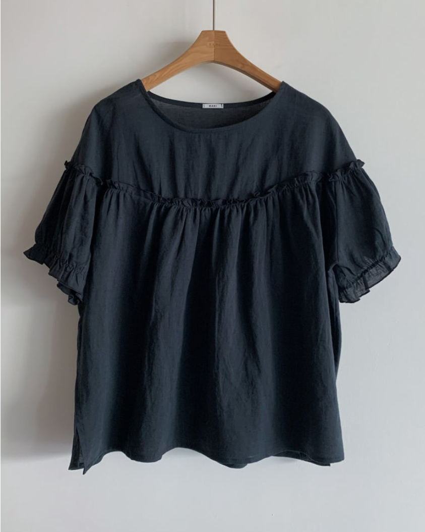 Linen frill blouse