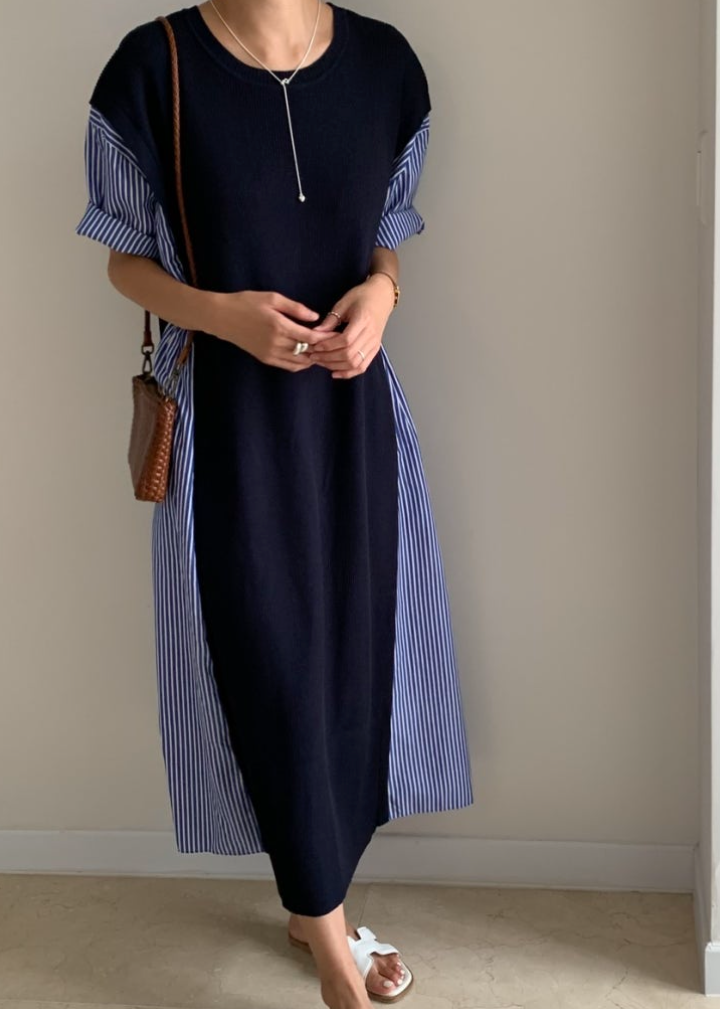 Knit layered shirt dress