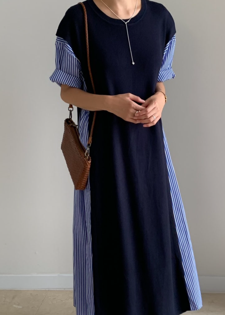 Knit layered shirt dress