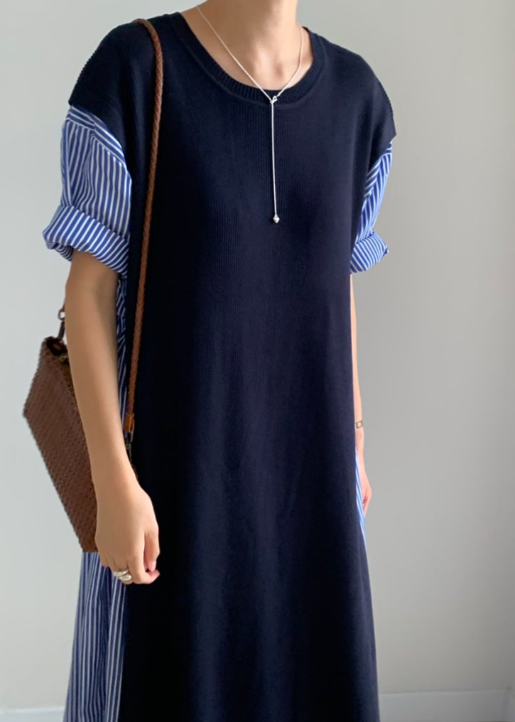 Knit layered shirt dress