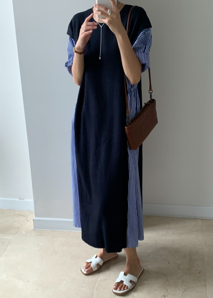 Knit layered shirt dress