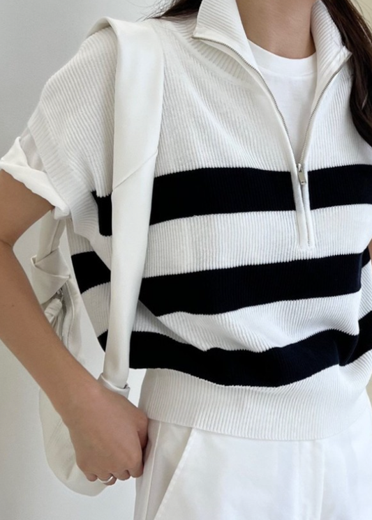 Cotton striped zip sweater