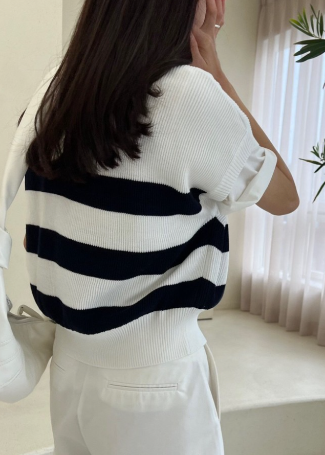 Cotton striped zip sweater