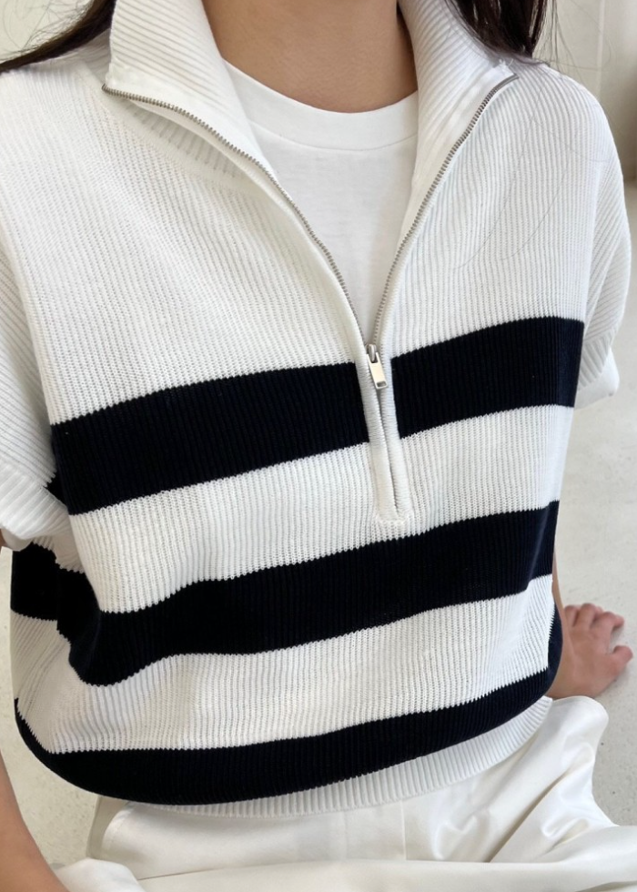 Cotton striped zip sweater