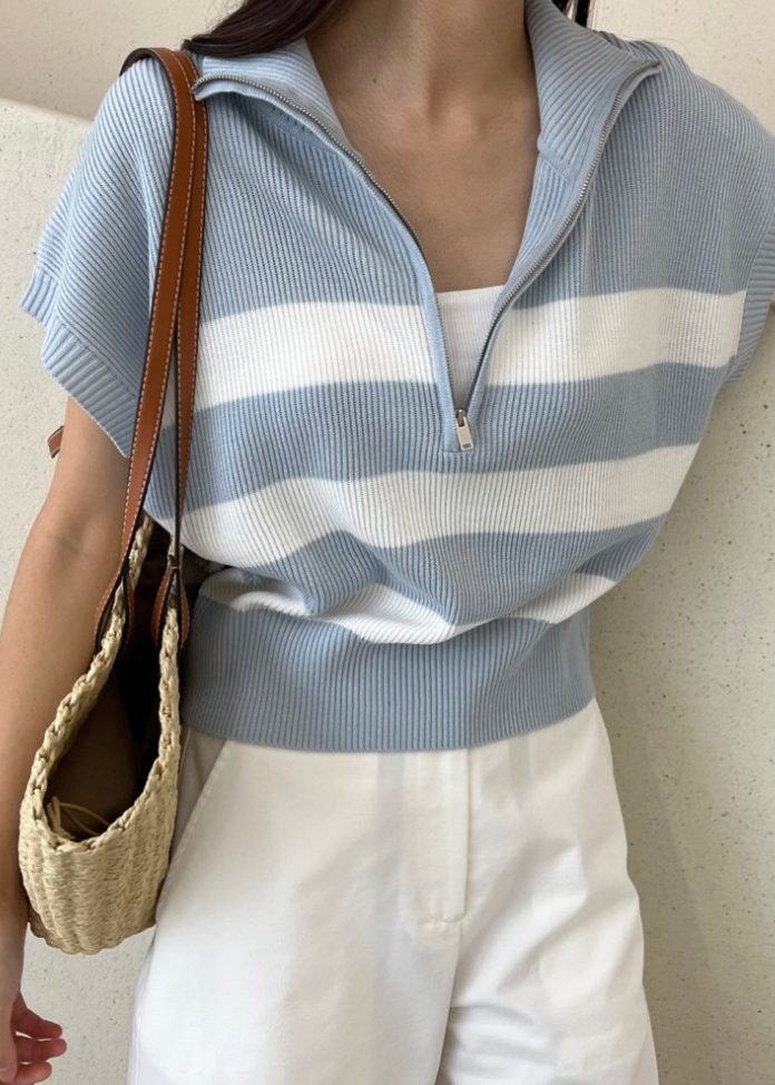 Cotton striped zip sweater