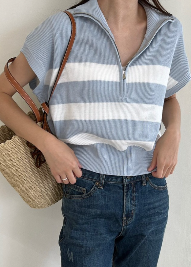 Cotton striped zip sweater