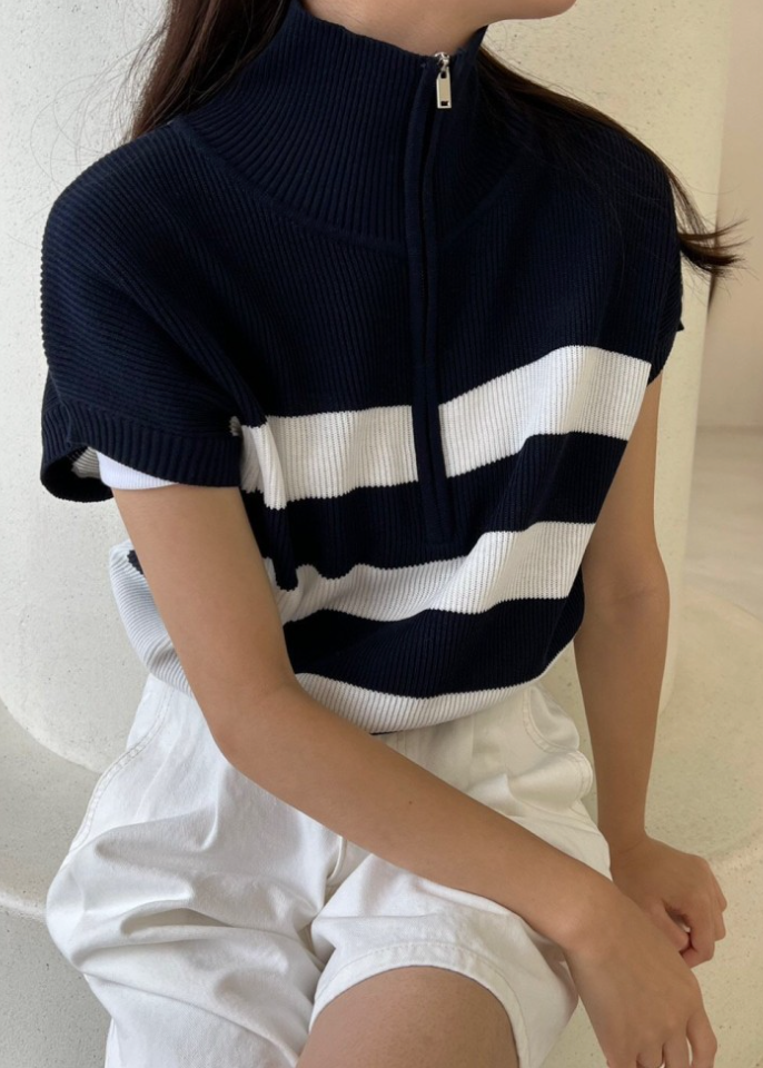 Cotton striped zip sweater