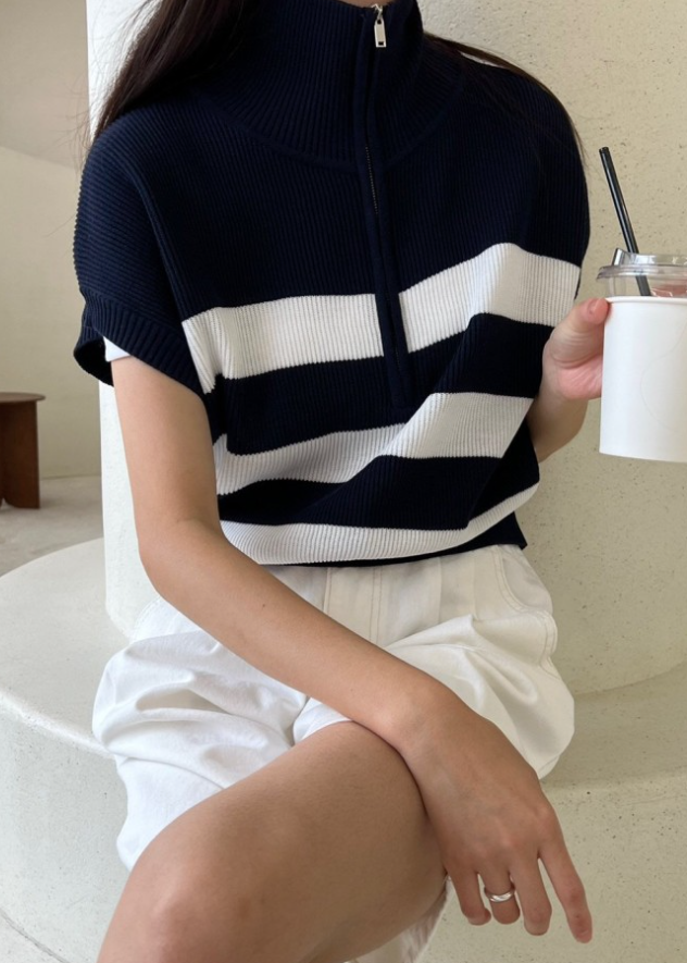 Cotton striped zip sweater