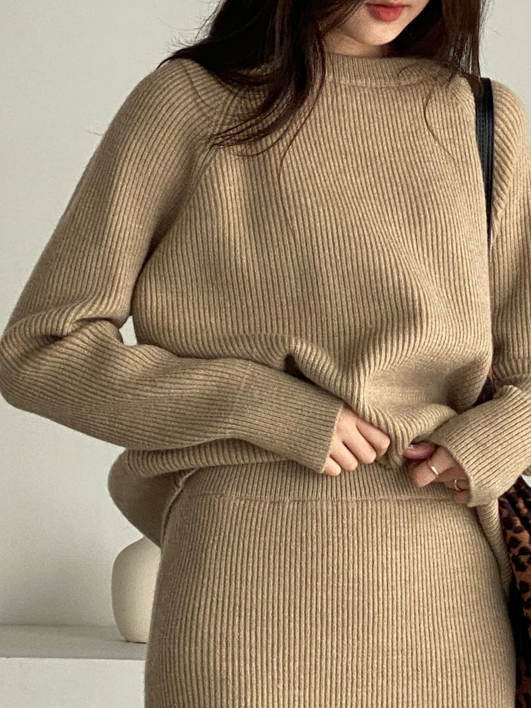 (F/W) Raglan ribbed knit set