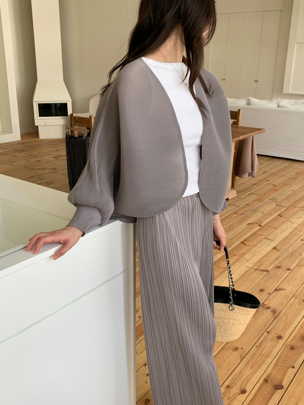 Pleats bolero cardigan