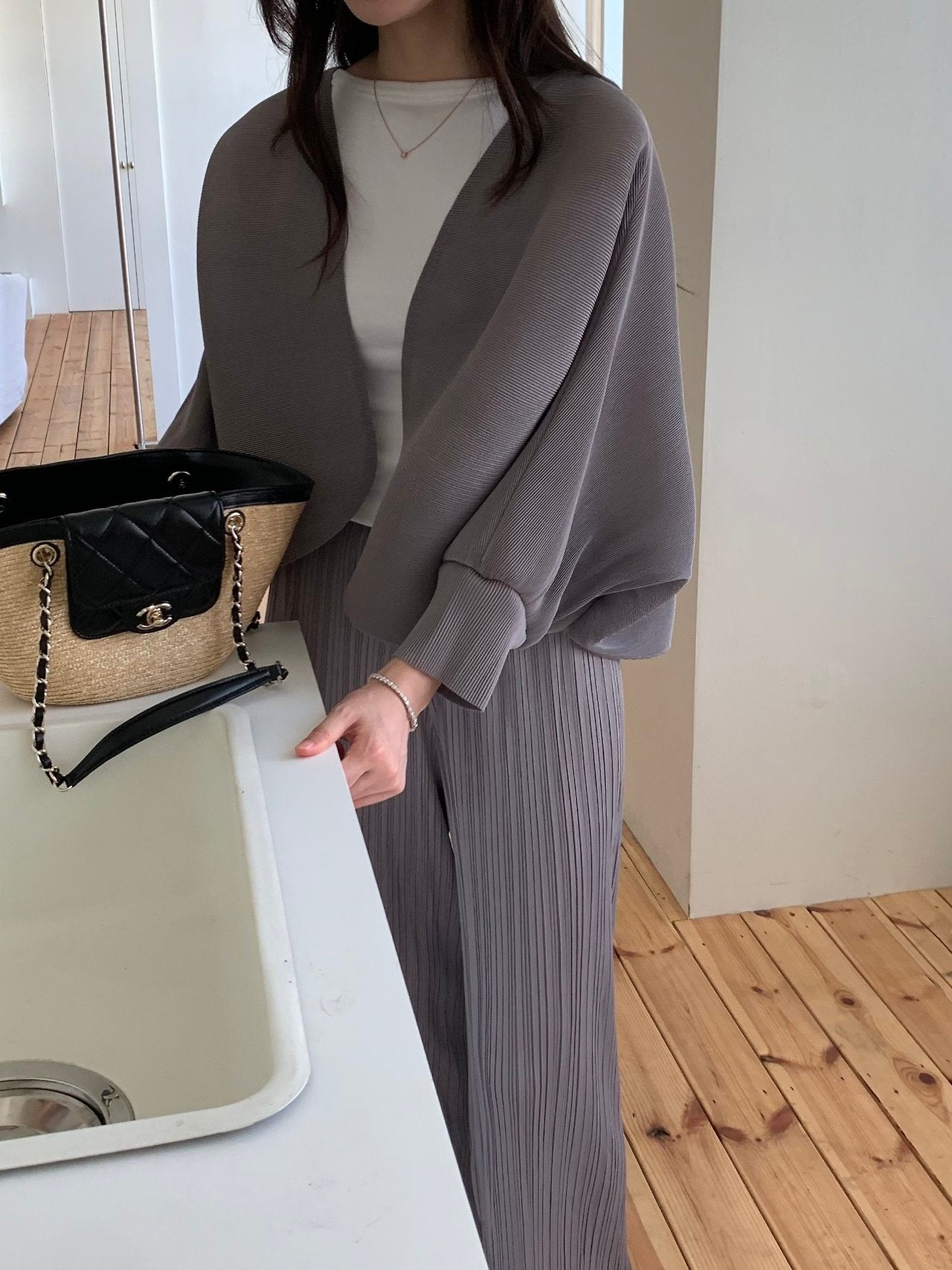 Pleats bolero cardigan
