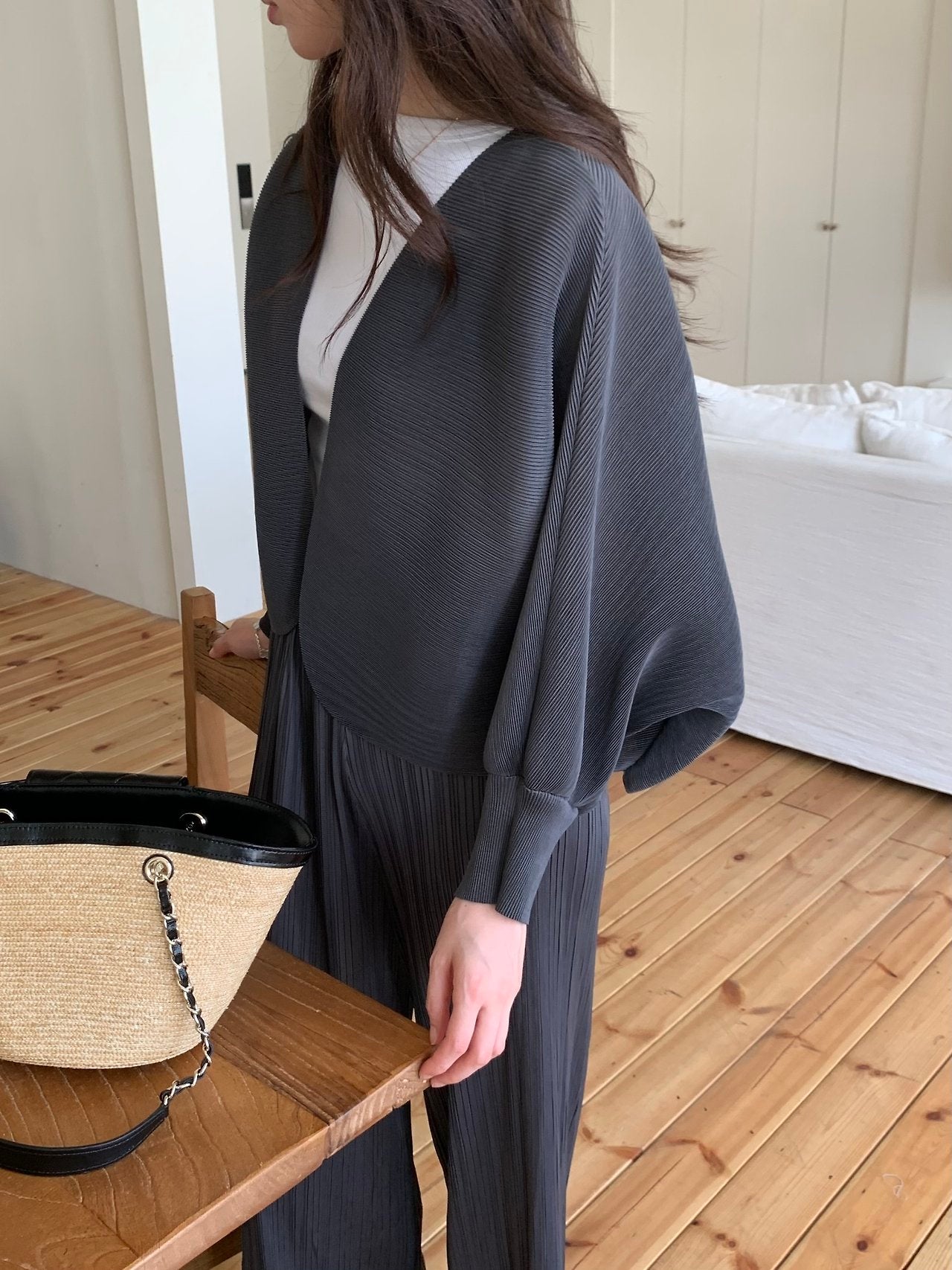 Pleats bolero cardigan