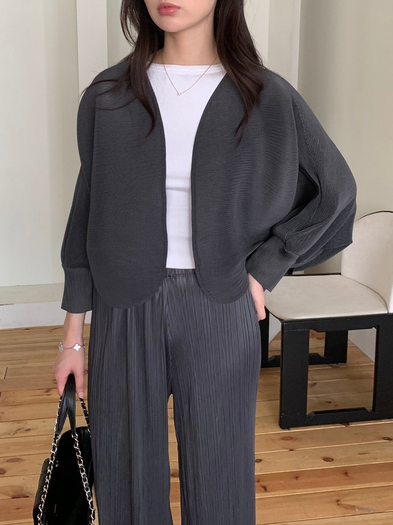 Pleats bolero cardigan