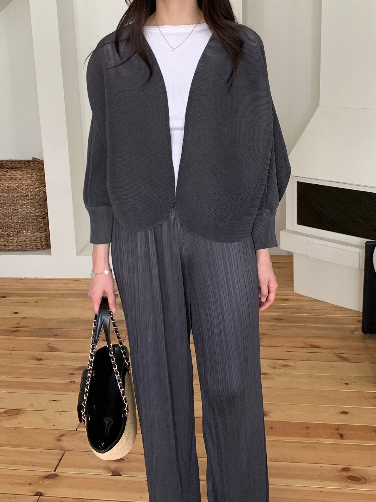 Pleats bolero cardigan