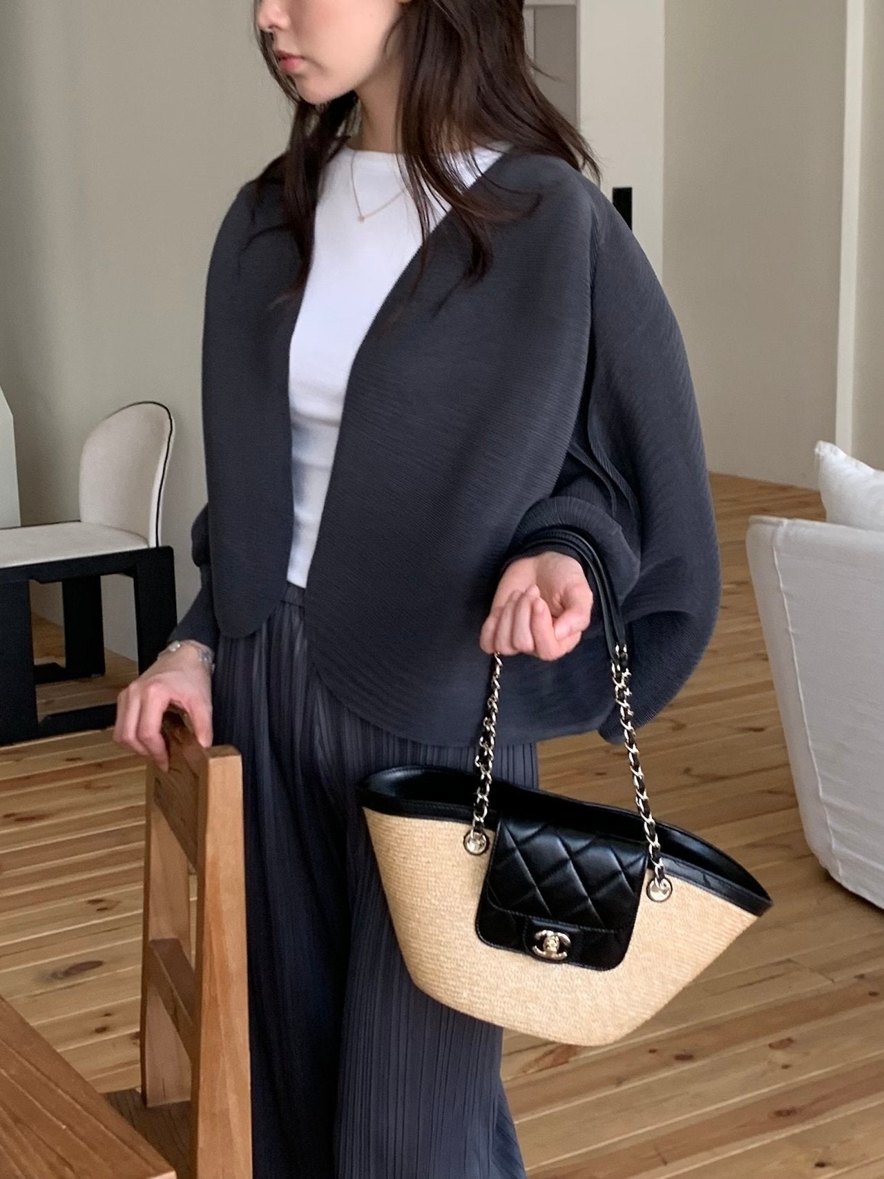 Pleats bolero cardigan