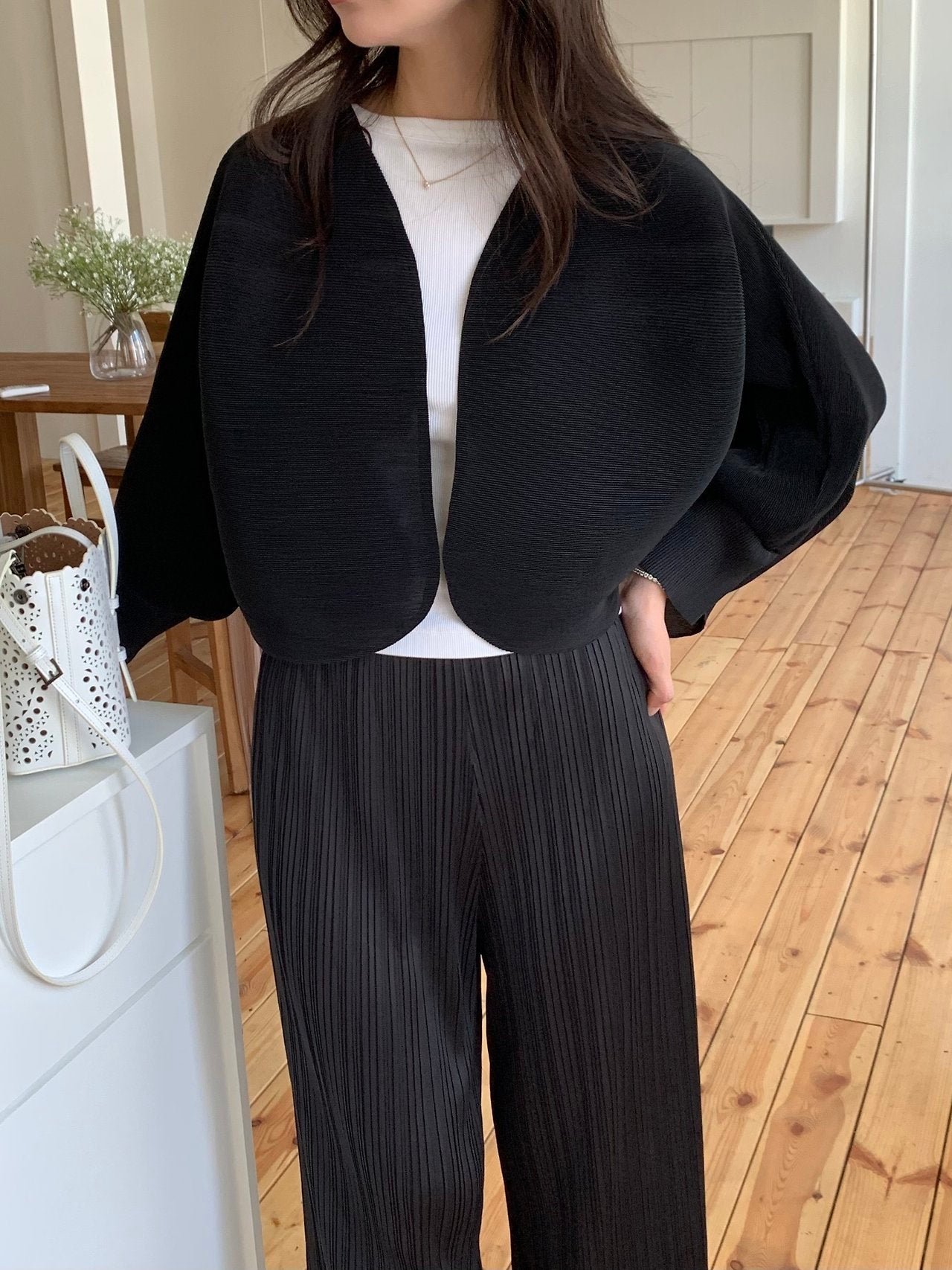Pleats bolero cardigan