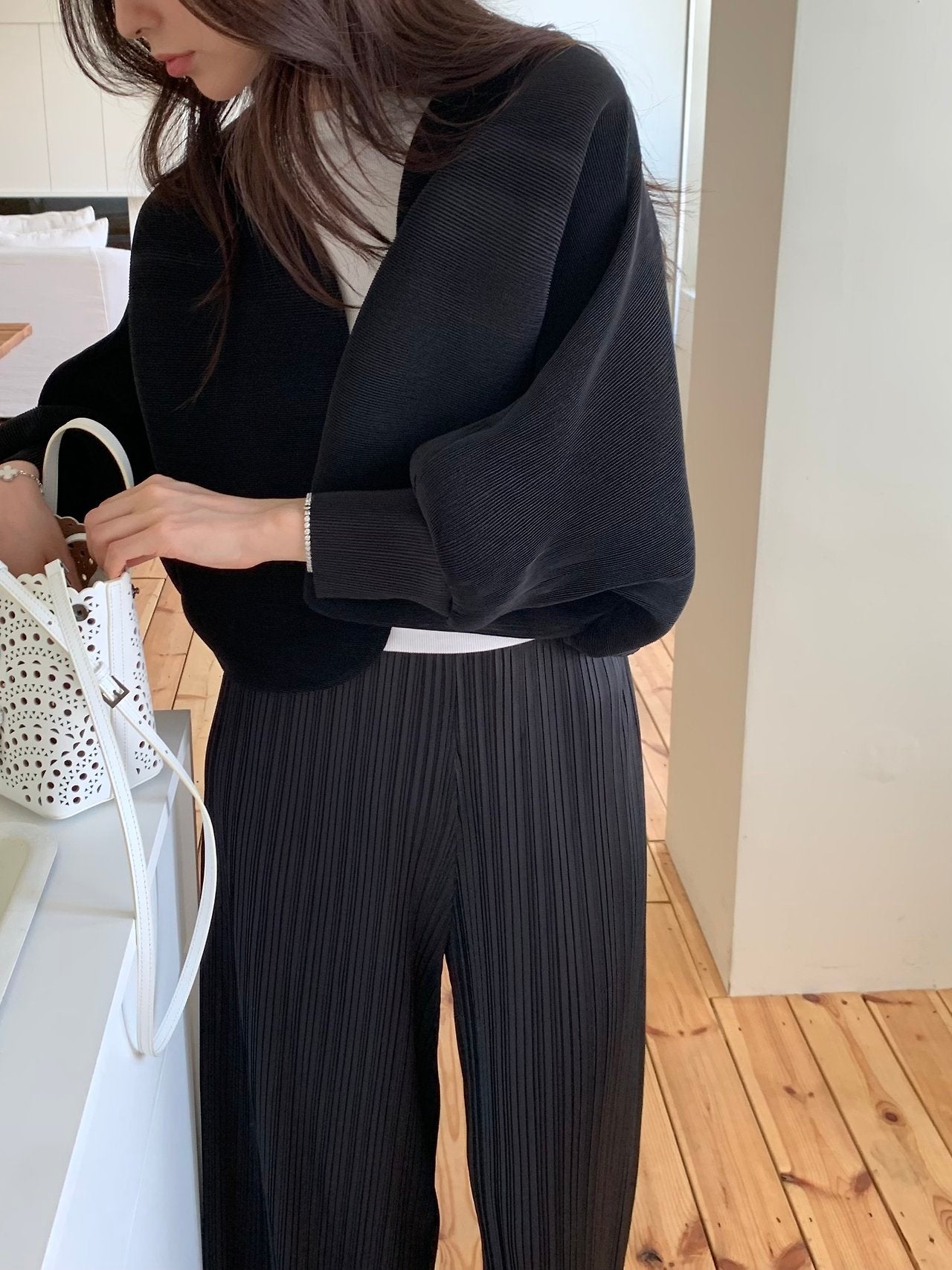 Pleats bolero cardigan