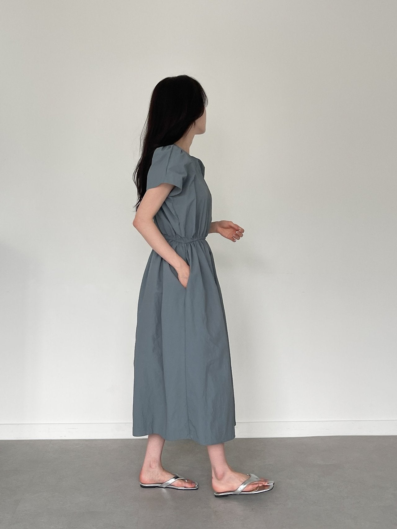 Nylon Puff sleeves dress