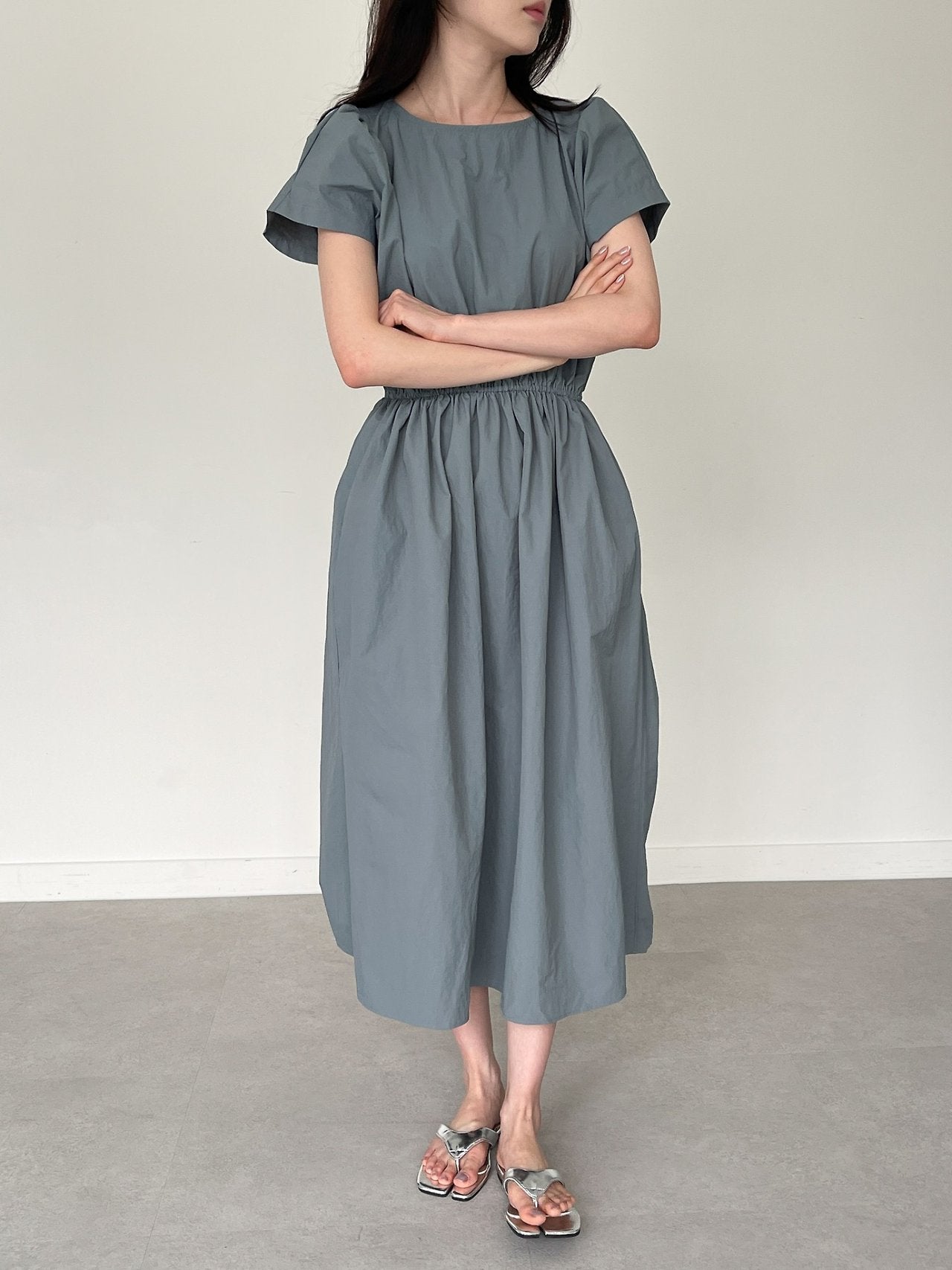 Nylon Puff sleeves dress