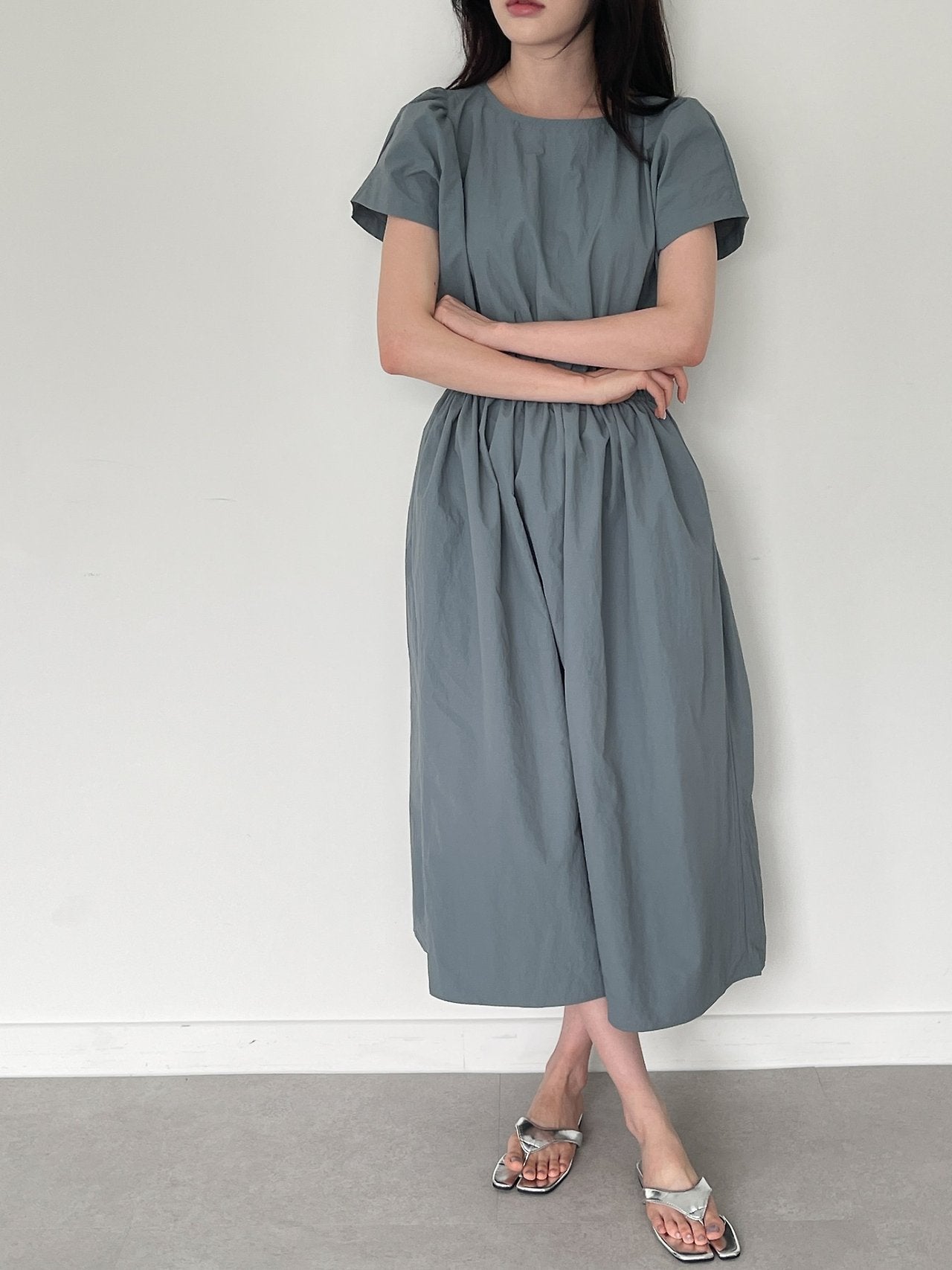 Nylon Puff sleeves dress
