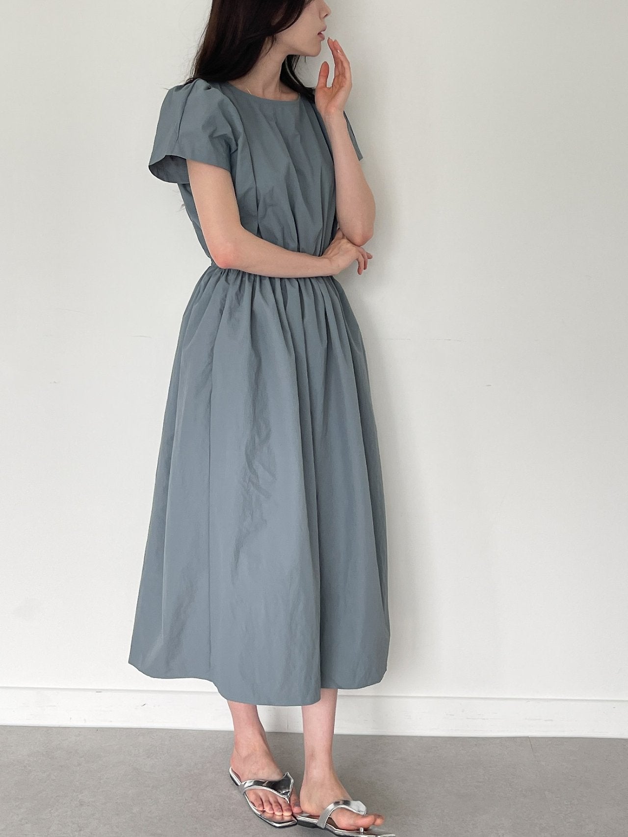 Nylon Puff sleeves dress