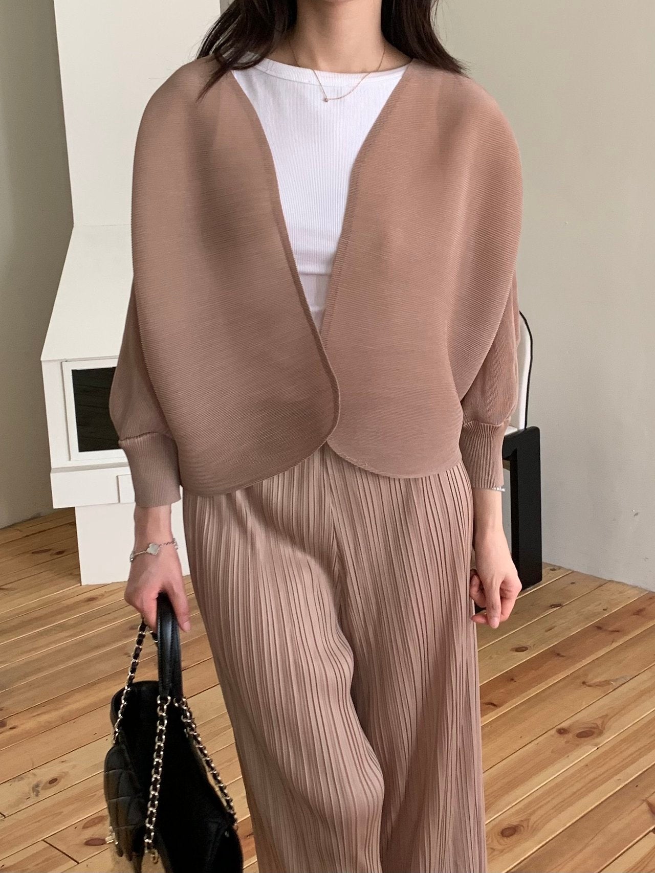 Pleats bolero cardigan