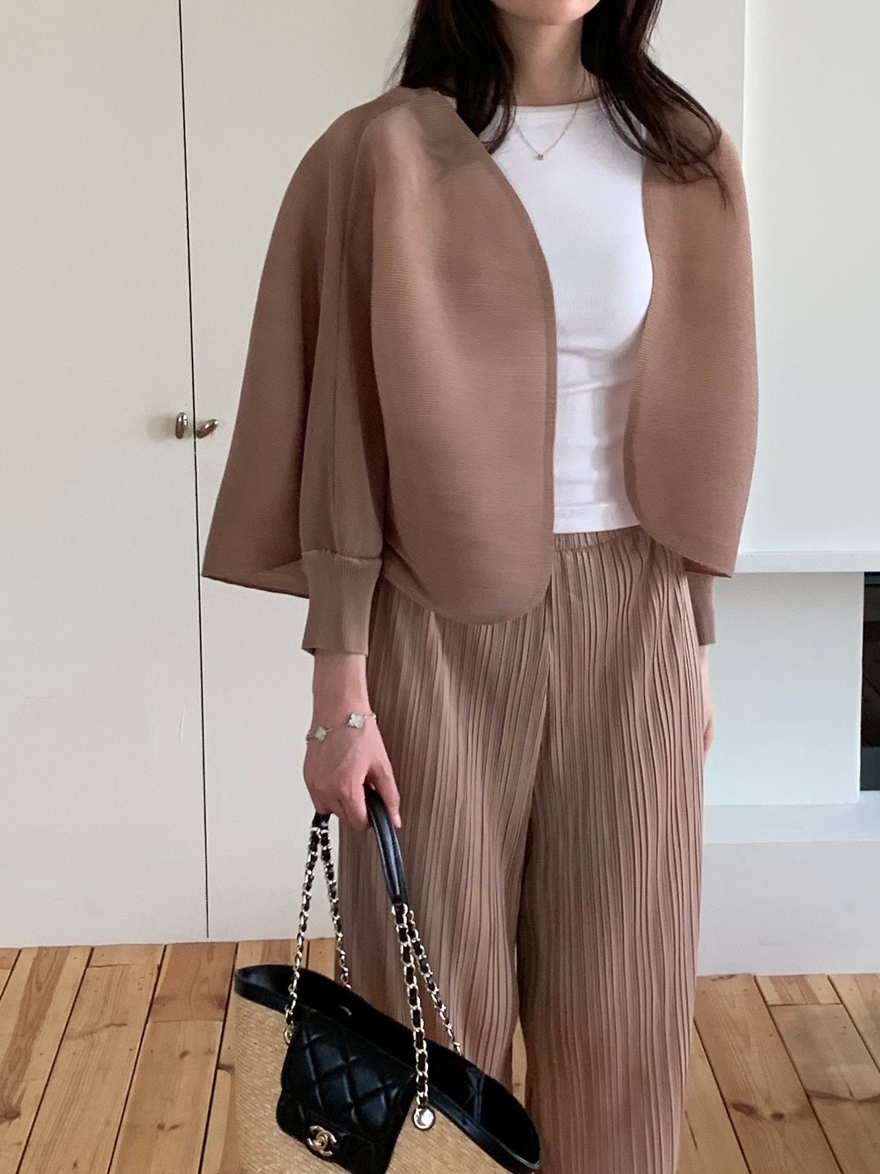 Pleats bolero cardigan