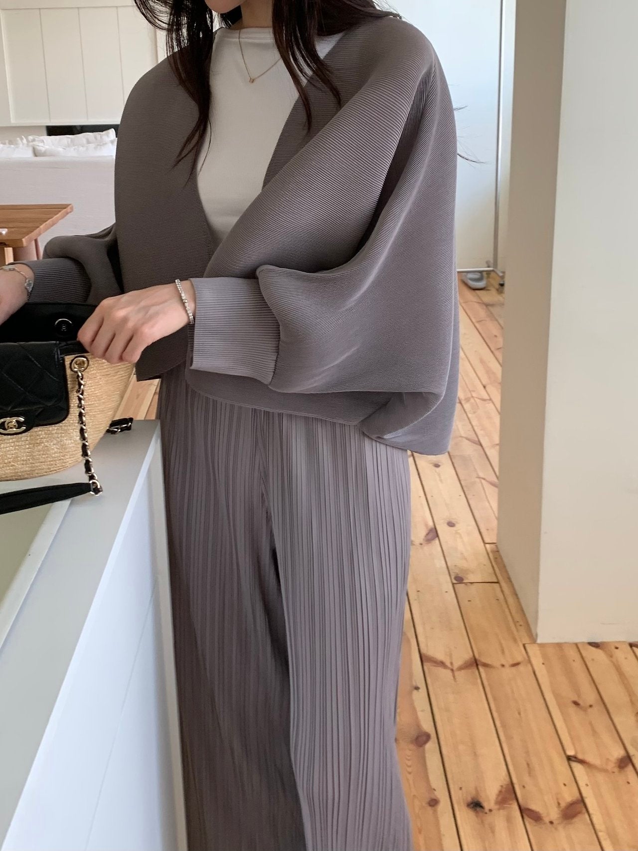 Pleats bolero cardigan