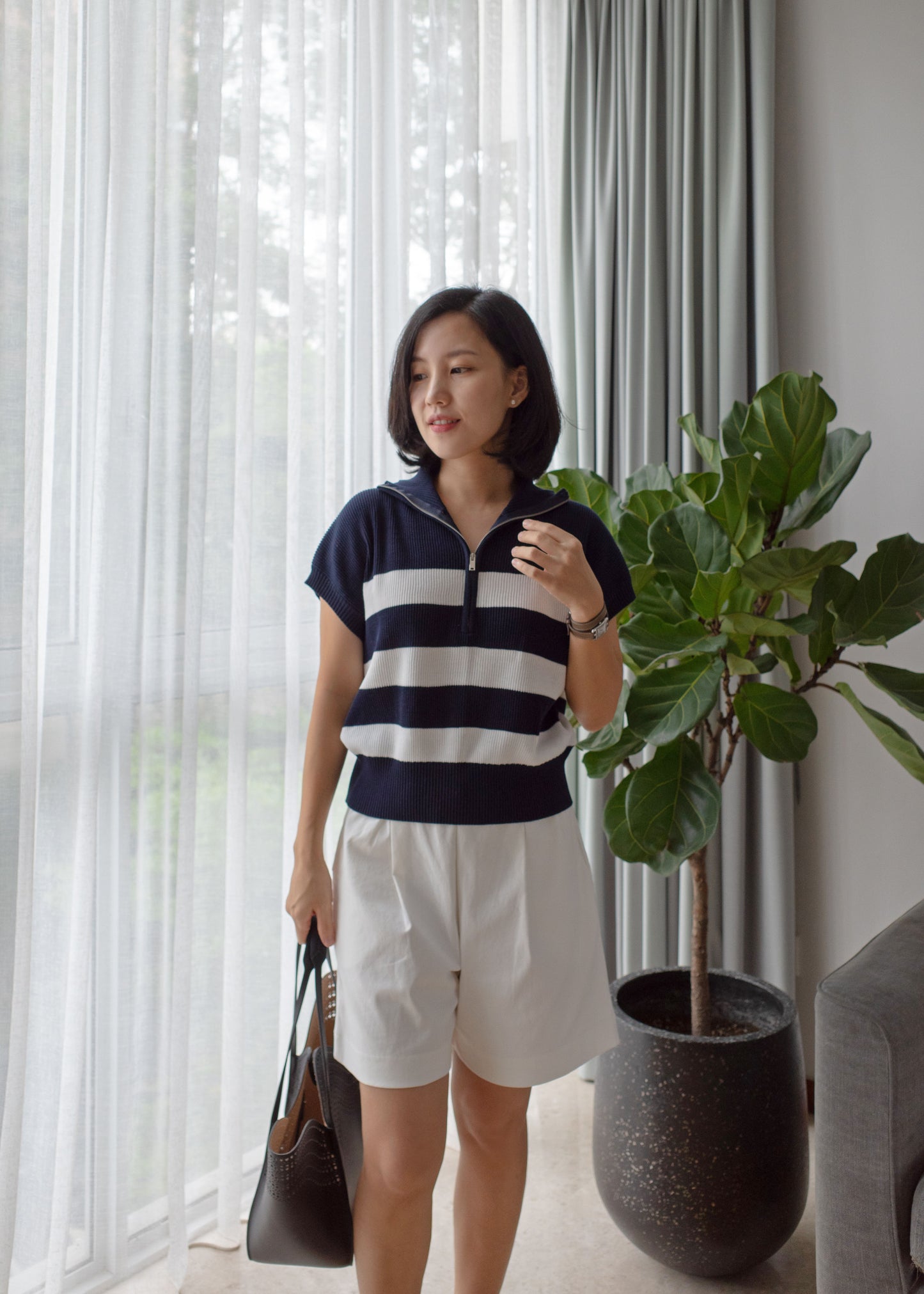Stripe zip-up top