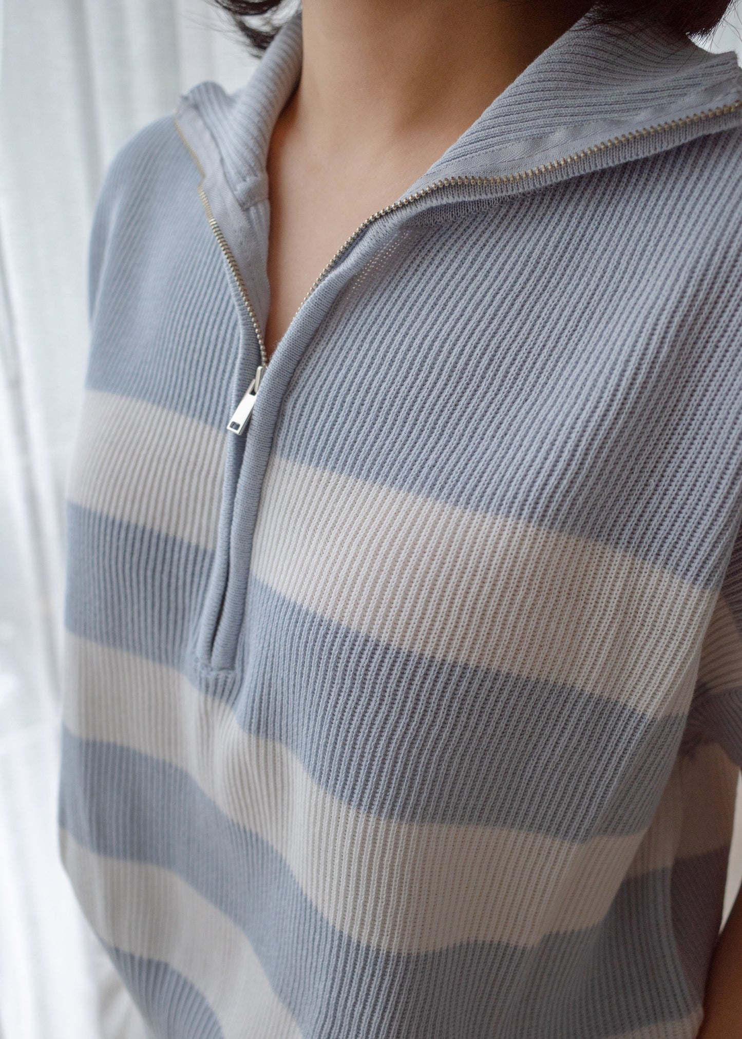 Cotton striped zip sweater