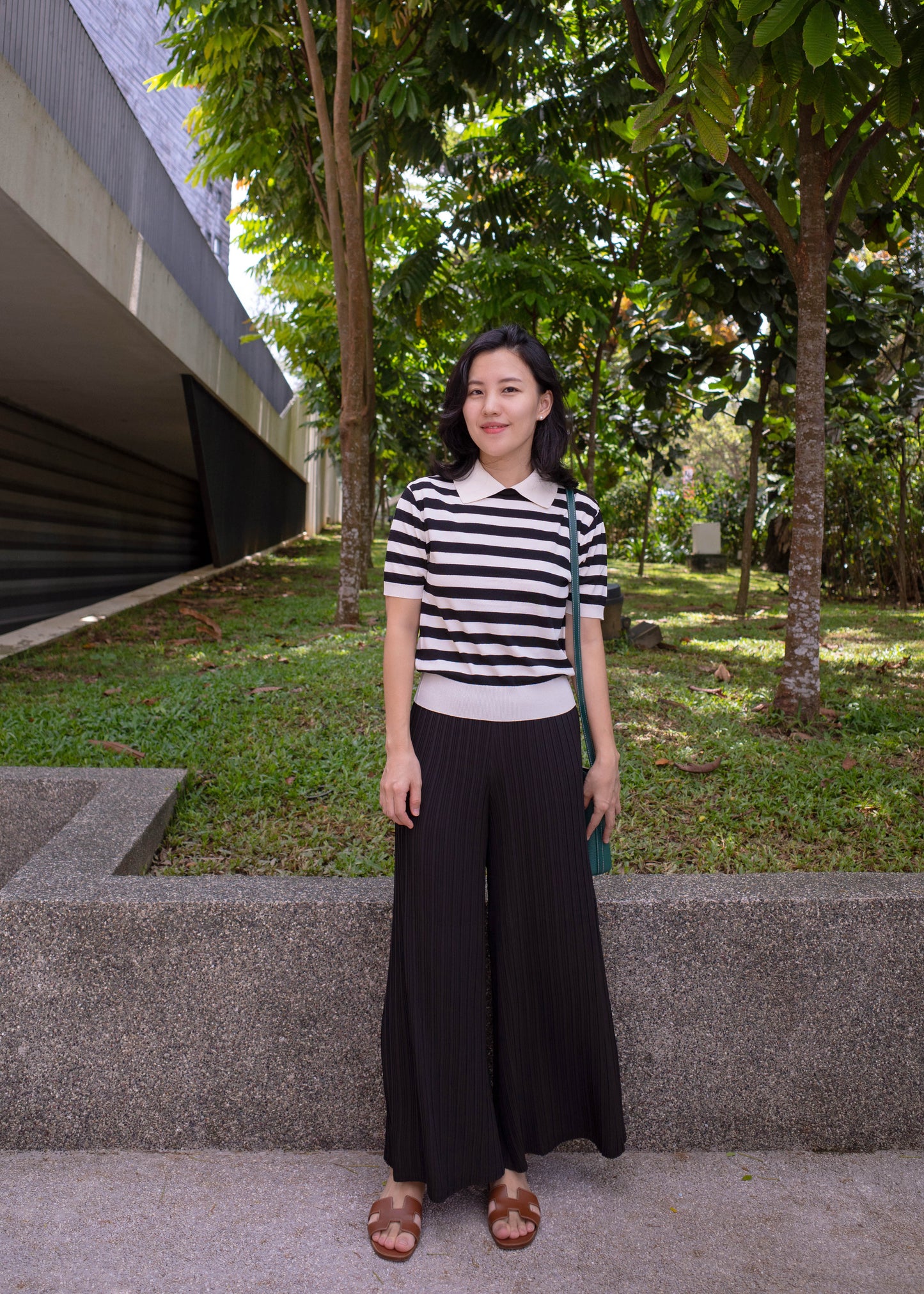 Pleated A-line wide pants